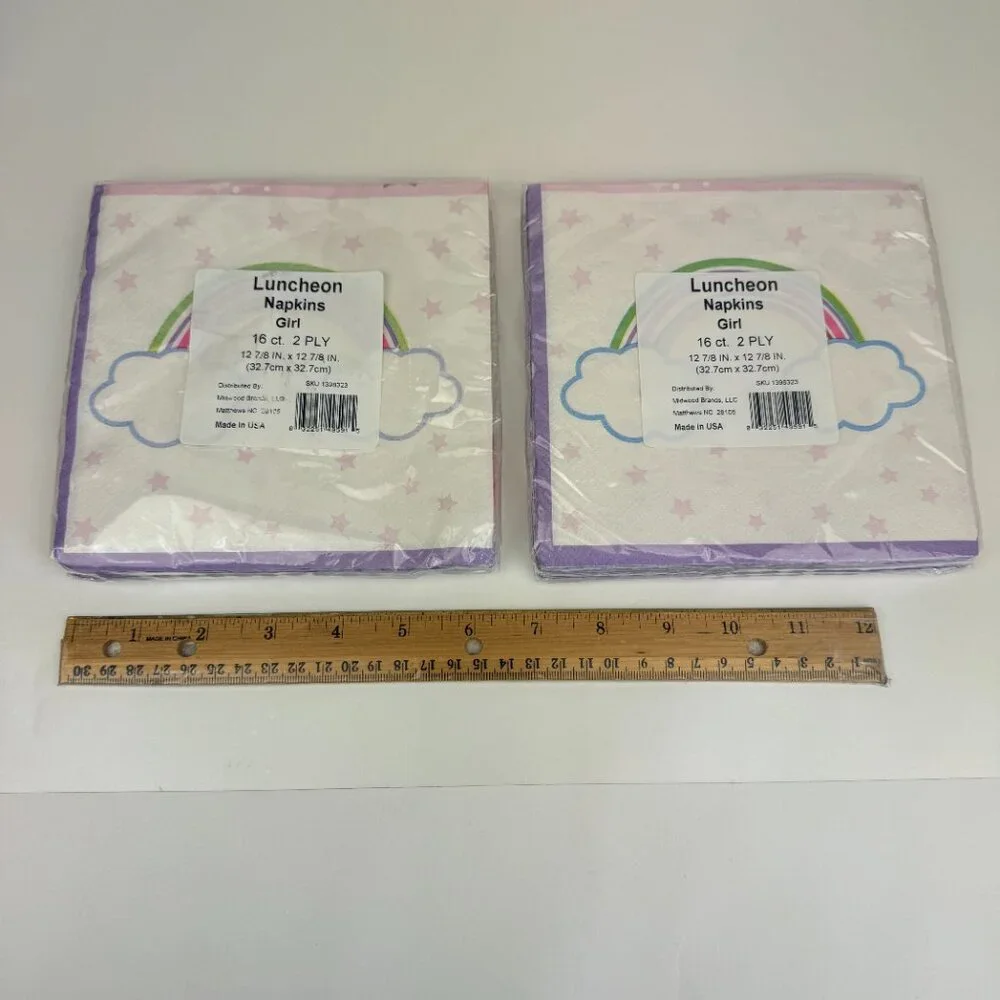 2 pack 16 ct Pink Rainbow Stars Girl Party Paper Napkins Decorative Theme Girly‎